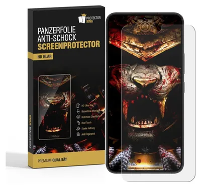 A product shot of a phone screen protector packaging and the screen protector itself.