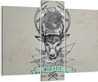 Produktbild von Bild auf Leinwand - Leinwandbild - Hirsch Geweih Wald - 95x80cm - Wand Bild - Wanddeko - Wandbilder - Leinwanddruck - Bilder - Kunstdruck - Wanddekoration - Leinwand bilder - Wandkunst - CB95x80-3072