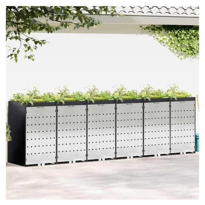 Produktbild von Müllbehälter für 6 Behälter 408 x 77,5 x 121,5 cm aus Stahl, wetterfester Gartenschrank für Reihenhäuser, Mehrfamilienhäuser und Gewerbeflächen
