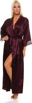 Obrázek produktu pro Dámský dlouhý hedvábný župan Kimono; tmavě fialová M