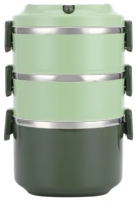 Immagine prodotto di Contenitore termico per il pranzo in acciaio inossidabile, bento, contenitore portatile per alimenti, utensili da cucina, a tre strati / 2,4 l