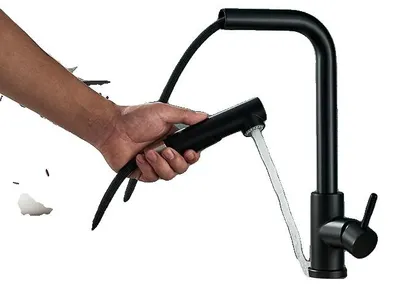 Produktbild von Küchenarmatur, Ausziehbare Sprühfunktion, 360° Drehung, schwarz, schwarz