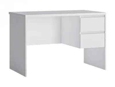 A white desk with two drawers on the right side, shown against a white background.