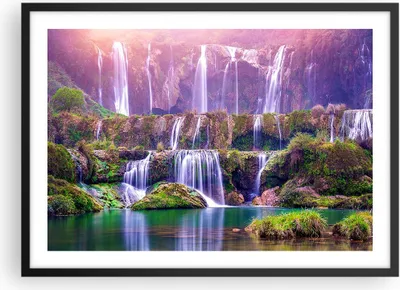 Produktbild von Gerahmtes Poster - Schwarzer Rahmen - Wasserfall Natur - 70x50 cm - Wand Bild - Wanddeko - Wandbilder - Kunstposter - Wandposter - Bilderrahmen - Bilder - Kunstdruck - Wandbild - P2BAA70x50-3893