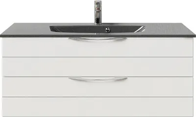 Produktbild von Pelipal Badmöbel-Set Sunline 300 BxHxT 117 x 49,9 x 48 cm Frontfarbe weiß hochglanz mit Waschtisch Mineralmarmor grau-me