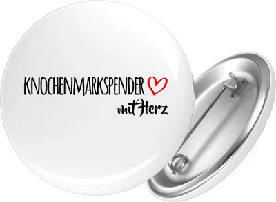 Produktbild von Huuraa Button Knochenmarkspender mit Herz 59mm rund mit Sicherheitsnadel Ansteckbutton Geschenkidee