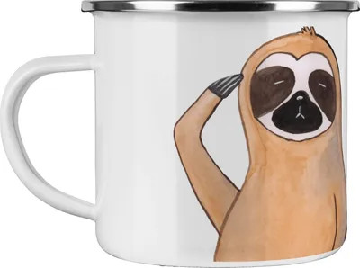 Produktbild von Mr. & Mrs. Panda Emaille Tasse Faultier Vogel - Weiß - Geschenk, faul, Pott, Faultiere, Morgenmuffel, Teetasse, Haferl, becher