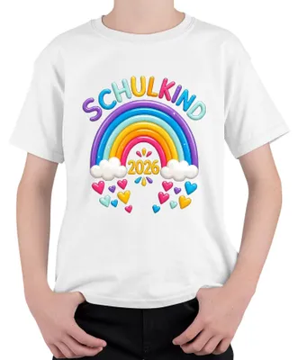Produktbild von Schulkind 2026 Regenbogen Einschulung Erster Schultag Schultüte Kinder T-Shirt, Weiß, 128