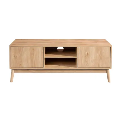 Produktbild von Rebecca Mobili TV-Möbel mit 2 Türen und 2 Regalen aus Bambus und MDF, braun