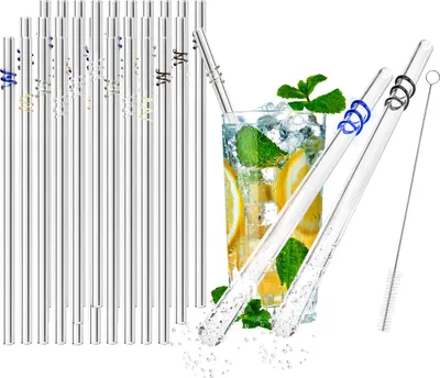 Produktbild von com-four® 30x Glasstrohalme spülmaschinenfest und wiederverwendbar - Glas Strohhalme für Cocktails - Trinkhalme Glas mit Reinigungsbürste - Glastrinkhalm umweltfreundlich - 23 cm