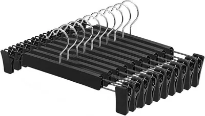 Produktbild von PolkaHome® Set von 10 Kleiderbügeln für Hosen, Kunststoff und Metall, 360° drehbare Haken, verstellbare Anti-Rutsch-Clips für Hosen