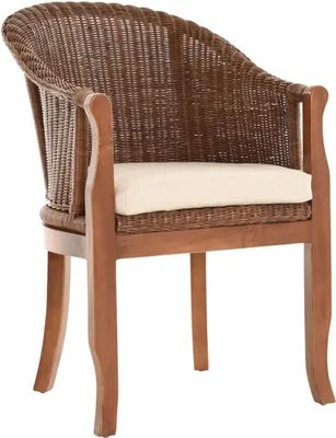 Produktbild von KRINES HOME Rattan-Sessel mit Holzbeinen, Sessel aus echtem Rattan - Rattanstuhl Club (Dunkelbraun, mit Polster)