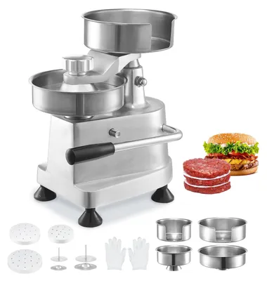 Produktbild von VEVOR Gewerblicher Burger-Patties-Maker, Hamburger-Rinderpatties-Maker mit 3 umwandelbaren Formen (4/5/6 Zoll), Hochleistungs-Edelstahl-Burgerpresse, Fleischformmaschine mit 1500 Patties-Papieren, 150 mm, 4+5+6 Zoll