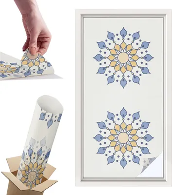 Zdjęcie produktu dla Folia witrażowa do okien - 100x50 cm - Folia witrażowa, dekoracyjna i nieprzezroczysta - Samoprzylepna szklana folia dekoracyjna w witrażowy wzór - Ochrona UV, łatwa w montażu, dekoracja okna - Dekoracyjna mandala