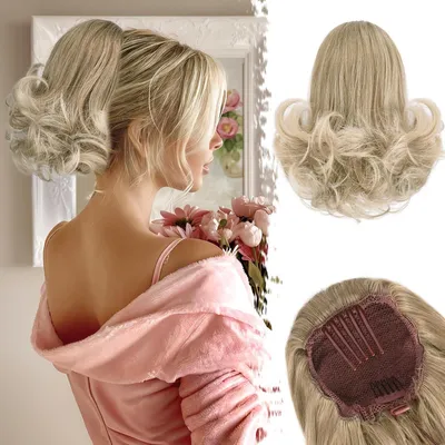 Productafbeelding van Haarverlenging paardenstaart, koordtrek, 25 cm, golvend, synthetisch, voor dames, vlecht, ombré, honingblond