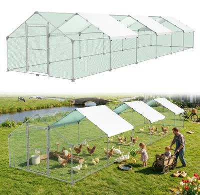 Produktbild von UISEBRT Outdoor Hühnerhaus Hühnerstall 3 x 12 x 2 m Dach Freilaufgehege Geflügelstall mit PE Verzinkter Stahlrahmen