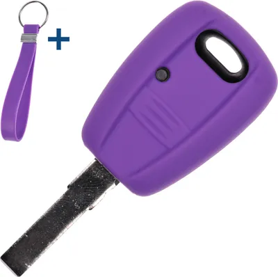 Produktbild von Auto Schlüssel Silikon Schutz Hülle + Schlüsselband Lila kompatibel mit FIAT Panda Brava Bravo Punto Stilo 1 Tasten Funk Fernbedienung