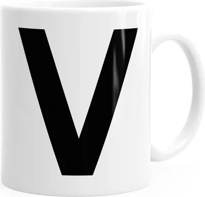 Produktbild von Kaffee-Tasse Buchstaben Buchstabe Arial Bold glänzend Kaffeetasse Teetasse Keramiktasse MoonWorks® V weiß unisize