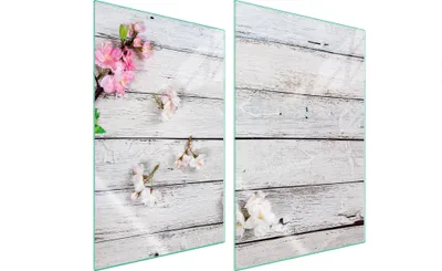 Image de Plaques de recouvrement pour cuisinière 2 pièces 35x52 Couverture de champ vitrocéramique verre Planche à découper bois Orchidée