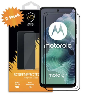 Productafbeelding van 2-Pack MobyDefend Screenprotectors - Geschikt voor  Motorola Moto G35  -  Screensavers Met Zwarte Randen - Gehard Glas