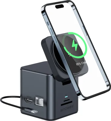 Produktbild von dokovacia stanica 9 v 1 typu C s magnetickou 15W bezdrôtovou nabíjačkou, USB-C s 3x USB3.0, 4K@30Hz HD, Gigabit RJ45, slot na kartu SD/TF, PD 100W