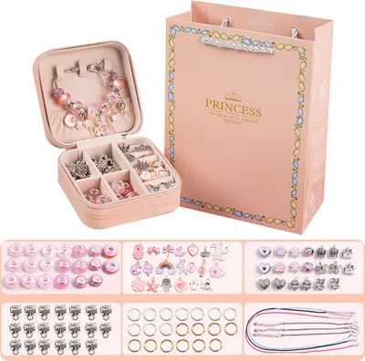 Produktbild von Kinder Armband-Bastelset - Kirschblüten Rosa, Mit Aufbewahrungsbox - Für Kreativität, Feinmotorik & Geschenk