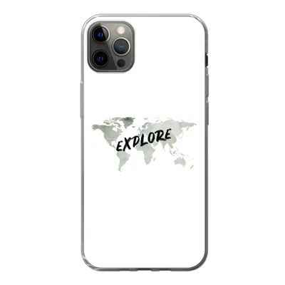 Produktbild von MuchoWow® Handyhülle Schutzhülle Hülle für iPhone 13 Pro Max Weltkarte - Grau - Zitat Silikon Softcase Handy Hülle - Mobiltelefon