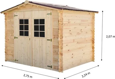 Image de Abri Vaduz Double Pente – Épicéa Massif 28 mm – Plaques Ondulées Bitumées Rouges – Sans Plancher