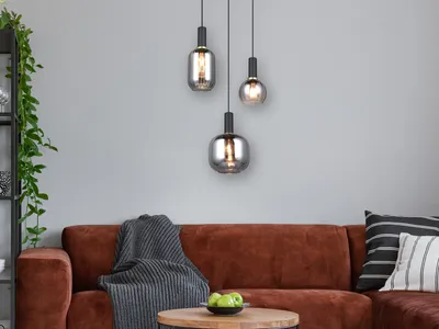 Produktbild von LED Cluster Pendelleuchte Rauchglas Wohnzimmerlampen hängend Treppenhaus, Ø38cm