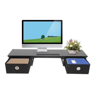 Produktbild von 1m Monitorständer Lange Computergestell mit 2 Schubladen Schwarz für Büro Arbeitszimmer