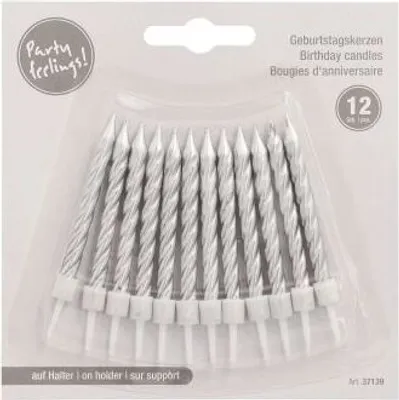 Produktbild von PAPSTAR Geburtstagskerzen auf Halter, 6 cm, silber, | Karton (10 Packungen)