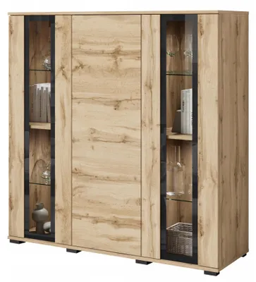 Zdjęcie produktu dla highboard 120, wysoka witryna do salonu ze szkłem, wotan z LED