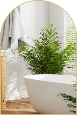 Image de HOMCOM Miroir mural arqué, miroir de salle de bain, 60 x 90 cm, haute définition, avec cadre en alliage d'aluminium, pour chambre, salon, entrée, or