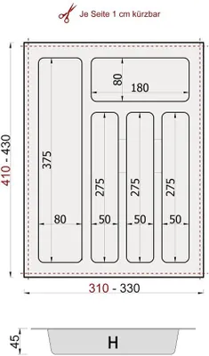 Produktbild von Besteckschublade ausziehbar - Besteckkorb für Geschirrspüler - Besteckschublade 50x47 - Besteckbehälter aus Kunststoff - Besteckbehälter mit Deckel - Pflegeleicht, 5 Fächer - Besteckablage