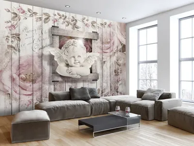 Produktbild von Vlies Fototapete 400x280 cm Tapeten Wandtapete XXL Engel Blumen Holz h-A-0048-a-a