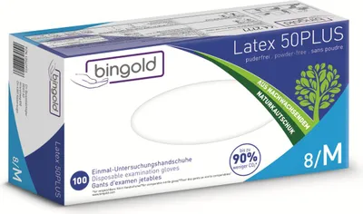 Produktbild von Einweghandschuh Latex 50PLUS 604218 M natur 100 Stück Packung mit 10 Stück
