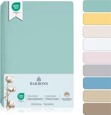 Produktbild von Spannbettlaken 2er-Set, 100% Jersey Baumwolle, 60x120 cm / 70x140 cm, für Baby- und Kinderbetten