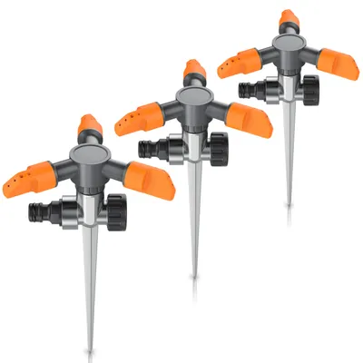 Produktbild von Brandson Kreisregner, Sprühregner, 3er Set, 3-fach Rasensprinkler mit Erdspieß, 360° Flächenregner, bis 150 m², 3 Arm Sprinkler, 45° - 90° Winkel, 7 m Reichweite, robuster Spike