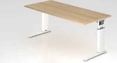 Produktbild von Schreibtisch Mauri | Eiche | Weißes Gestell | BxT 180x80cm | Arbeitshöhe 68-86cm | höhenjustierbar, 2cm Raster | C-Fuß-Gestell | Rechteckform