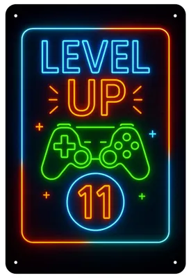 Produktbild von Blechschild 20x30cm Level Up 11 Gaming Geburtstag Neon Controller Motiv Metallschild Gamer Deko Kinderzimmer Geschenk AstraDesign