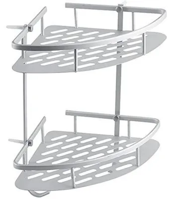 Productafbeelding van Doucheplank, hoekplank, badkamer, aluminium, 2 etages, wandmontage, doucheorganizer