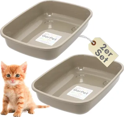 Produktbild von 2er Set Katzenklo Kaninchen Toilette Kitten Katzentoilette ohne Deckel Katzen Schalentoilette Hasen Klo Toilette Zubehör Doppelpack Sparpaket Katzentoiletten