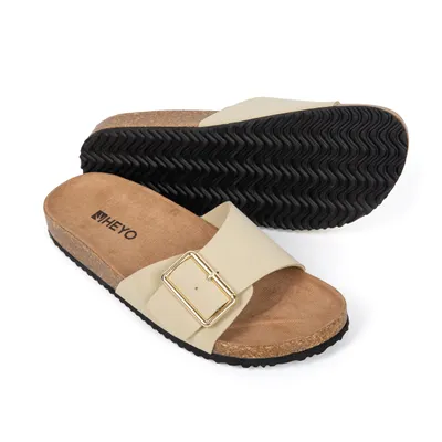 Produktbild von Pantoletten Damen Bequeme Hausschuhe Kork Sandalen mit verstellbaren Riemen Beige 40