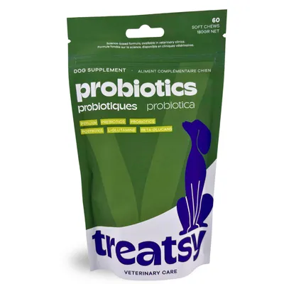 Produktbild von Treatsy Probiotika, Präbiotika, Postbiotika & Psyllium für Hunde – 60 Kau-Snacks für Verdauung und Immunsystem
