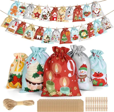Produktbild von Adventskalender zum Befüllen für 2025 Kinder – 24 Weihnachtskalender-Beutel – Großer Adventskalender zum Selbstbefüllen – 2 Größen
