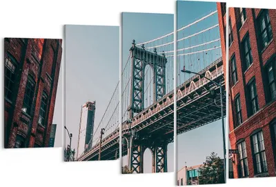 Produktbild von Bild auf Leinwand - Leinwandbild - 5 Teile - Manhattan Brücke Brücke - 150x100cm - Wand Bild - Wanddeko - Wandbilder - Leinwanddruck - Bilder - Wanddekoration - Leinwand bilder - EG150x100-4675