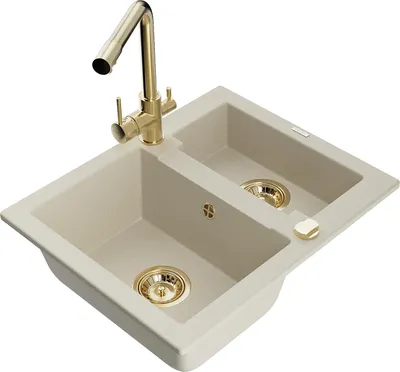 Image de Mexen Carlos évier en granit 1,5 bac avec mitigeur Duero, Beige - 6518-69-671600-50