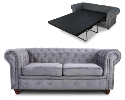 Produktbild von Schlafsofa Chesterfield Asti Bis 2-Sitzer, Sofa mit Schlaffunktion, Couch 2-er, Couchgarnitur, Sofagarnitur, Holzfüße - Glamour Design (Grau (Capri 09))