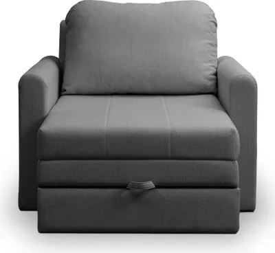 A grey sofa bed viewed from the front.