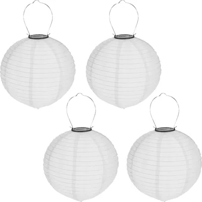 Produktbild von 4er Set Solar LED Lampion Party Garten Laterne Weiß ø 20cm Deko Lampenschirm Lampe Kugel Gartenlampion